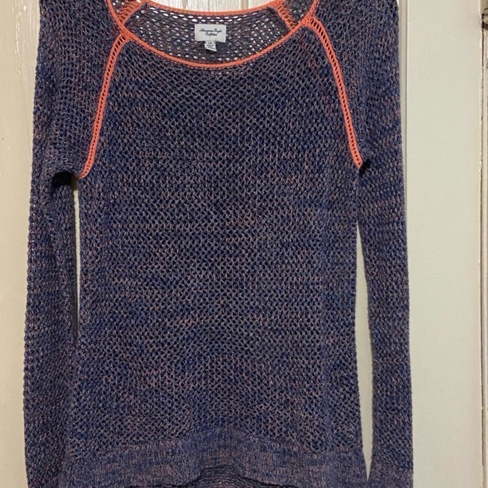 American Eagle Outfitters Womens Sweater Size Large Blue/Orang Soft Open Knit - Picture 2 of 9